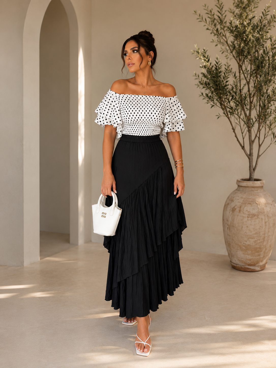 Polka Dot Off-the-Shoulder Maxi Dress