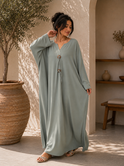 Wooden Ring Detail Relaxed Kaftan Dress