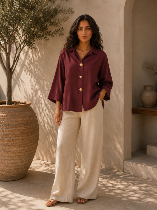 Novelty Gold Button Loose-Fit Shirt