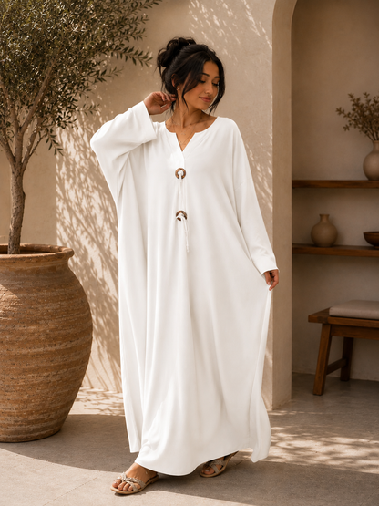 Wooden Ring Detail Relaxed Kaftan Dress