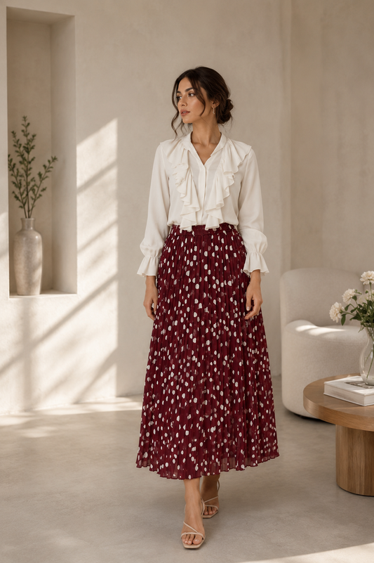 Ruffled Long-Sleeve Button-Down Blouse