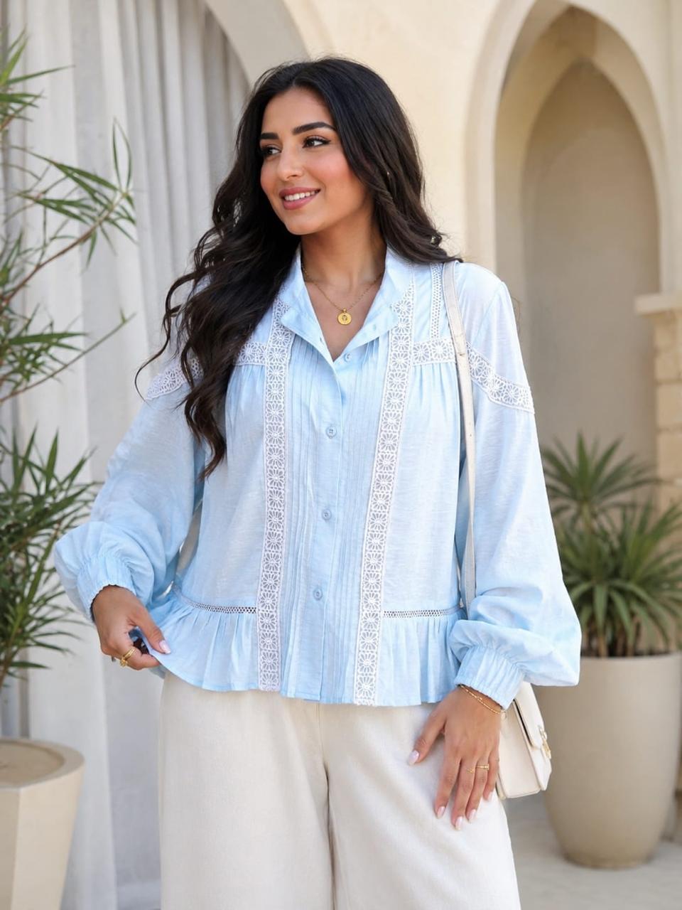 Lace Trim Peplum Blouse