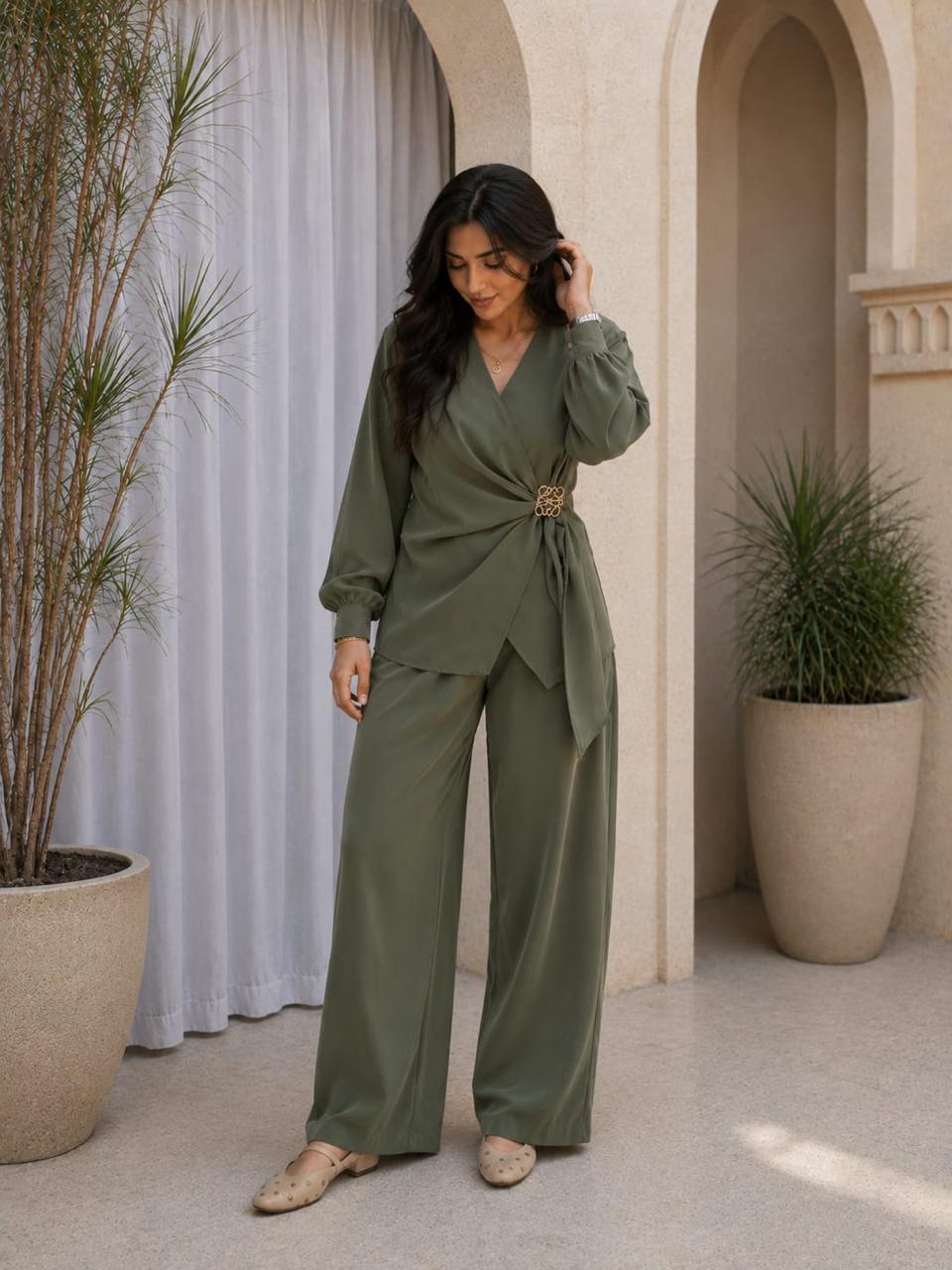 Wrap Top & Wide-Leg Pants Set