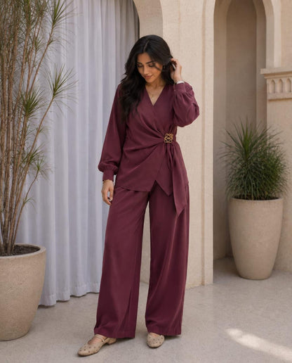 Wrap Top & Wide-Leg Pants Set