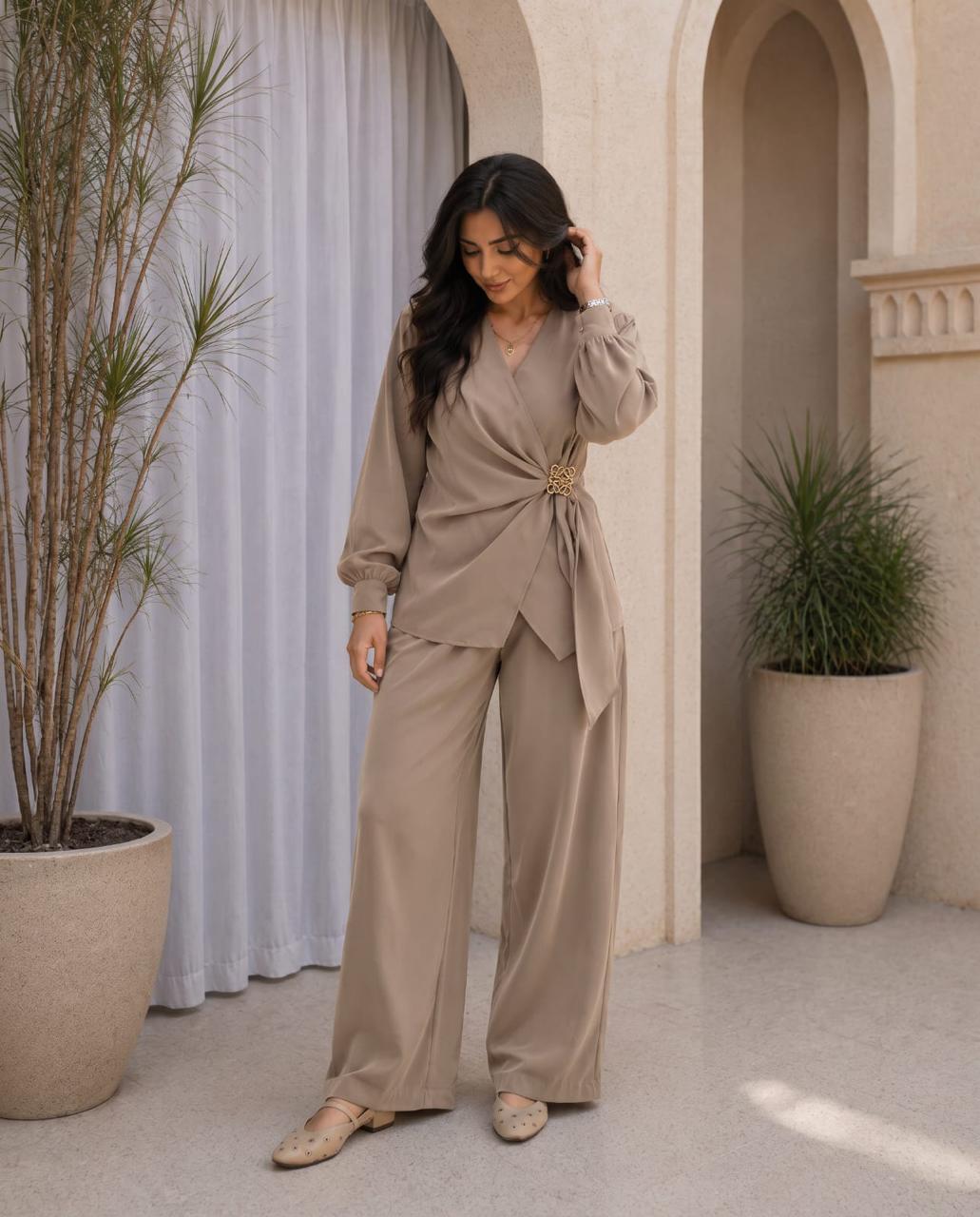Wrap Top & Wide-Leg Pants Set