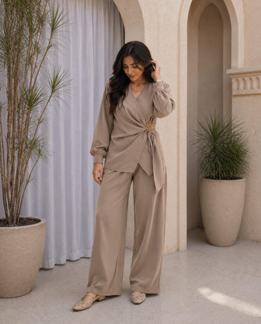 Wrap Top & Wide-Leg Pants Set