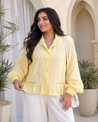 Lace Trim Peplum Blouse