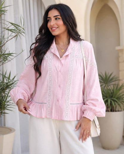 Lace Trim Peplum Blouse