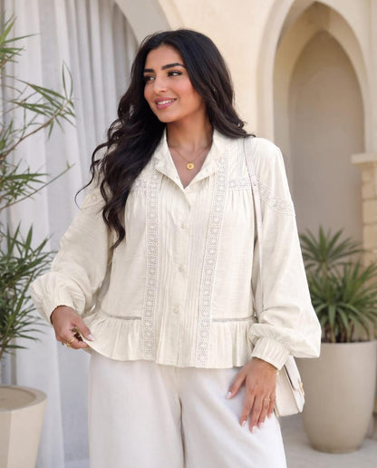 Lace Trim Peplum Blouse
